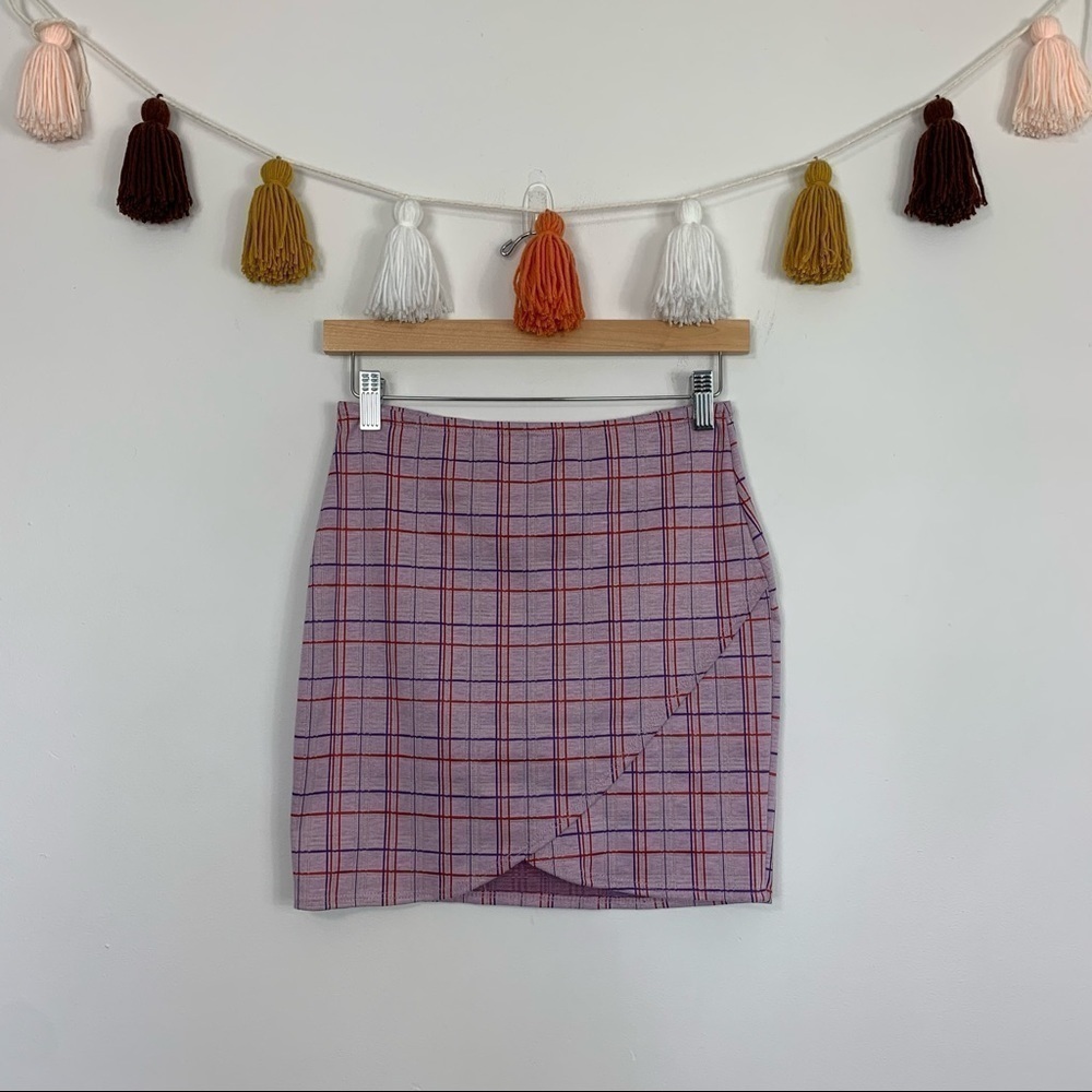 Just Polly Purple Red Plaid Mini Skirt Size 0
